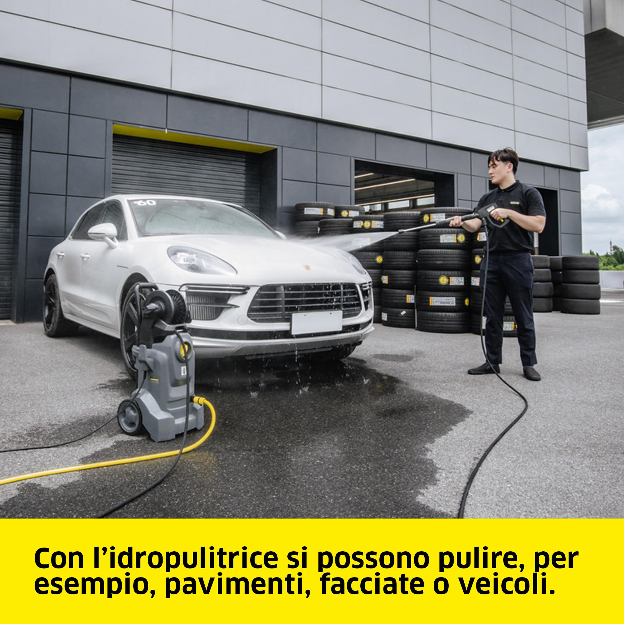 KÄRCHER idropulitrice professionale ad acqua fredda HD 4/10 X Plus Classic con avvogitubo integrato, pressione di lavoro 100 bar, portata 400 l/h, tubo 8 m, pistola ad alta pressione, ugello rotante