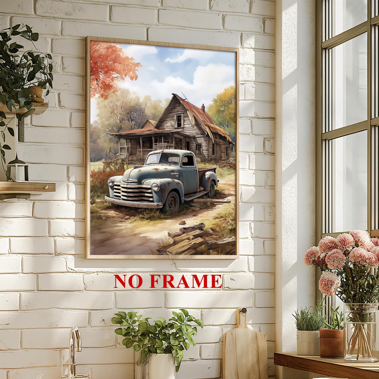 Amazon.com: Blue Truck Pictures Old Barn Painting Farmhouse Truck