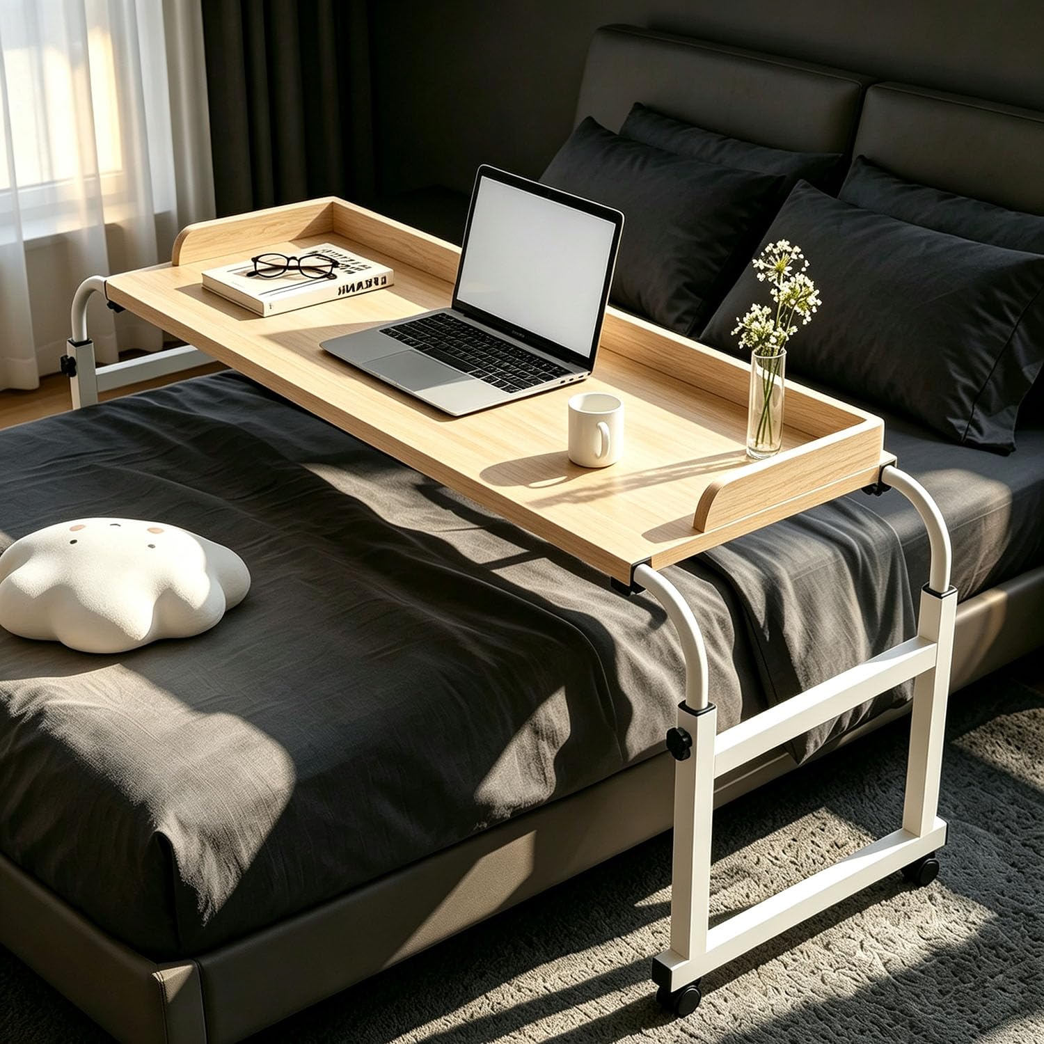 GXQFC Adjustable Overbed Table with Wheels, Laptop Cart Computer Desk