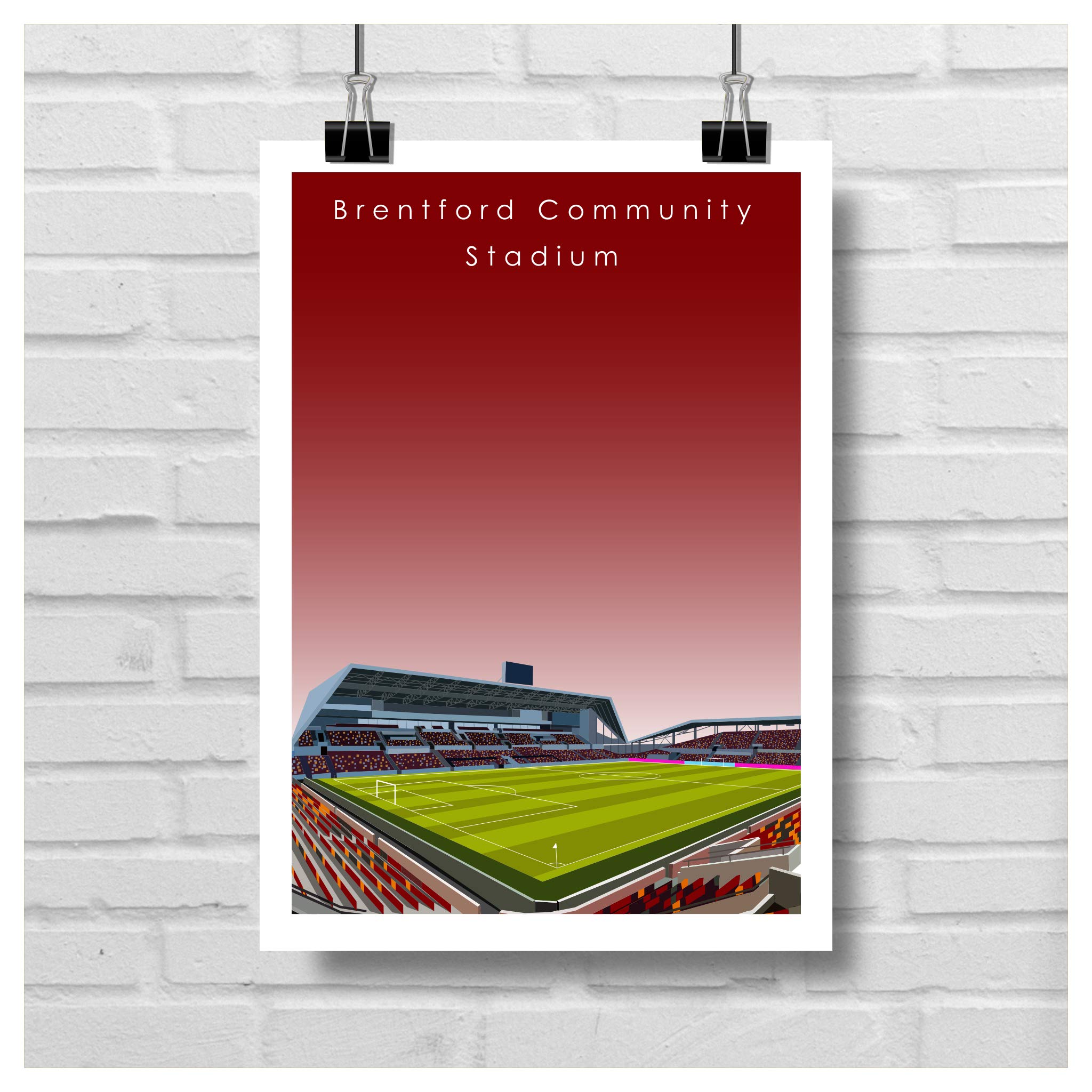 GroundDesigns BRENTFORD FC - Póster de fútbol americano GTECH COMMUNITY Stadium sin marco, tamaño A3, impresión BFC