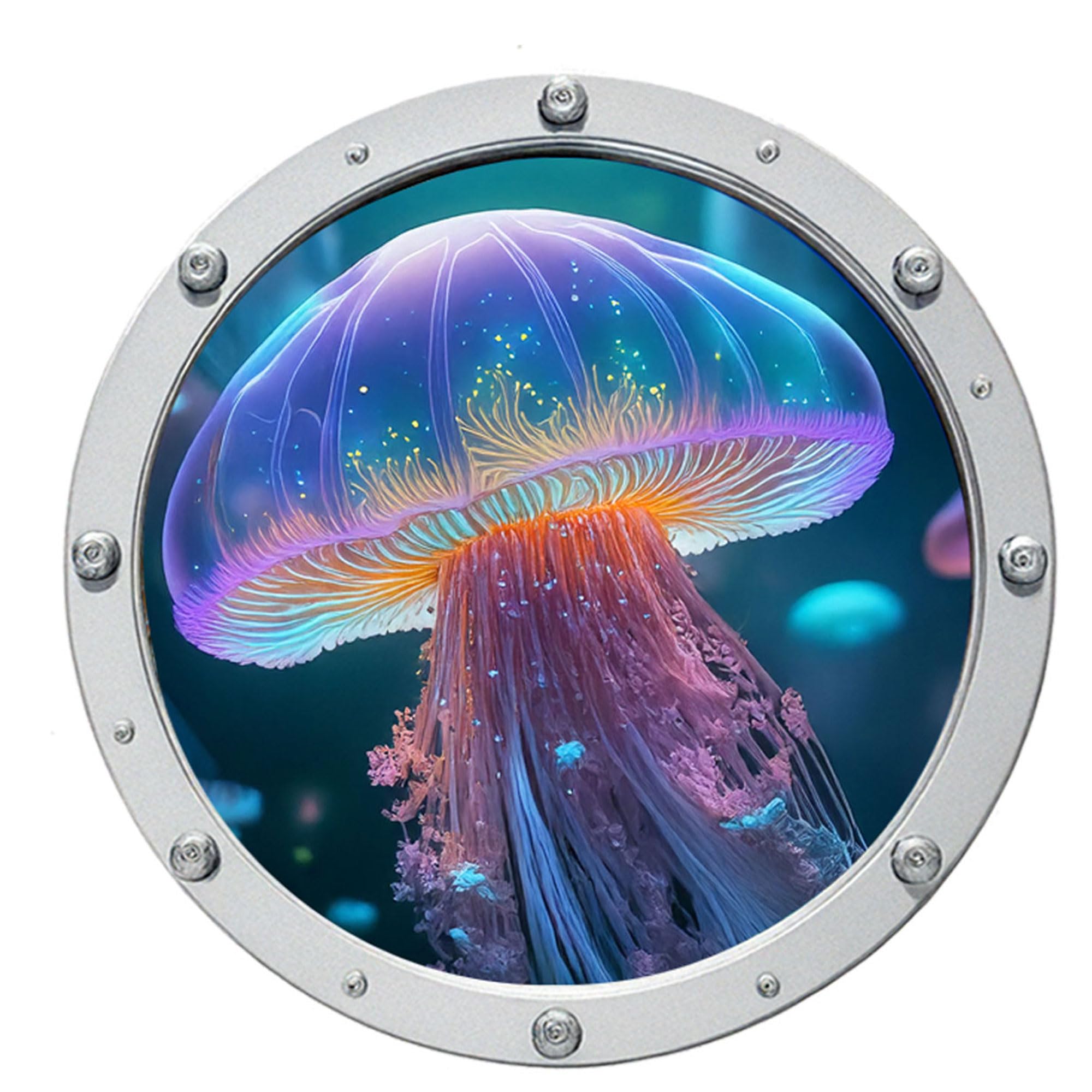 Jellyfish Porthole Wall Stickers, Coral Reef 3D Nautical Ocean Home Decor for Beach House, Water Colour Nursery & Living Room Decals