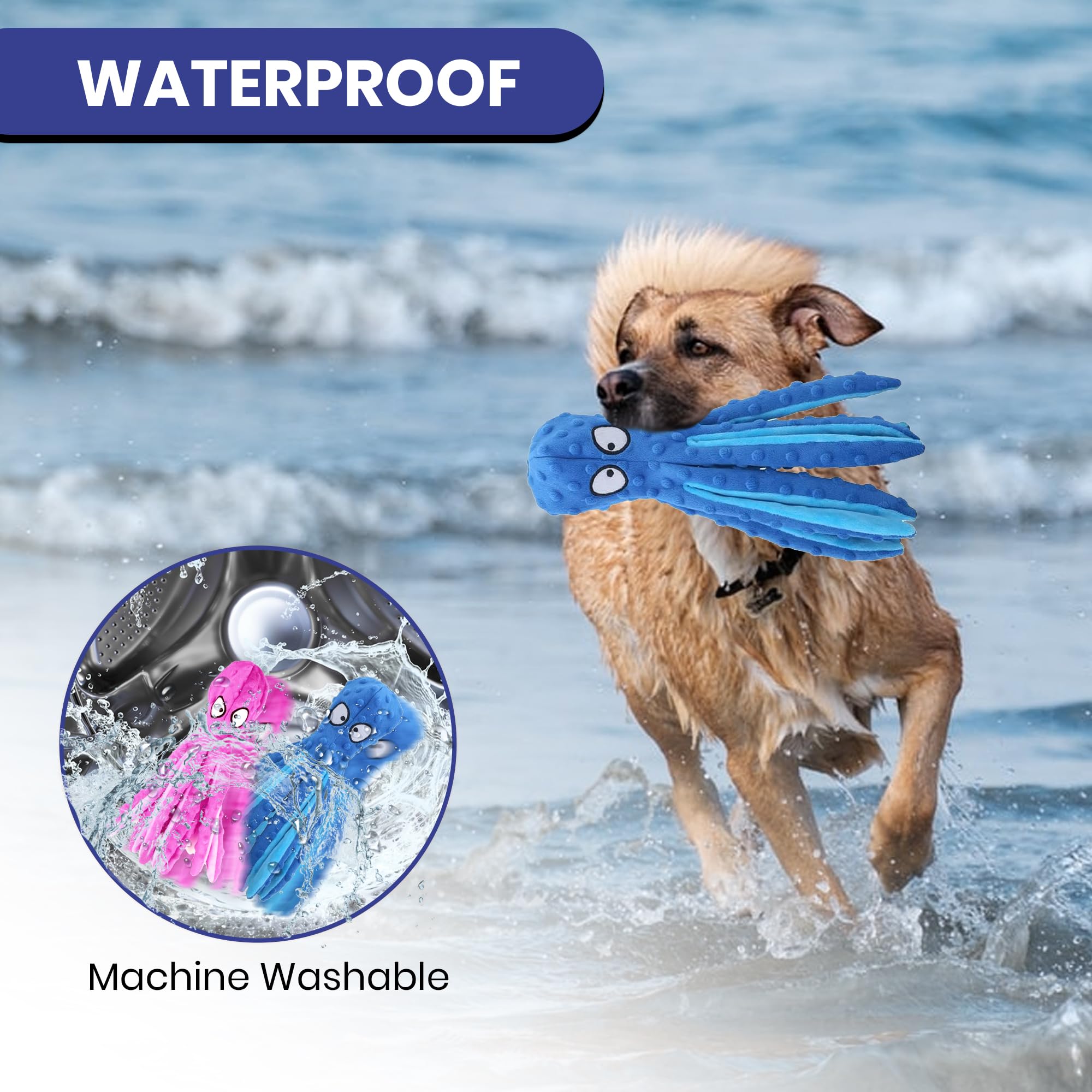 Squeaky Octopus Dog Toy for Puppy Teething & Training. Durable Interactive Tough Chew Toy for Small to Medium Dogs (Blue+Purple) - Image 2