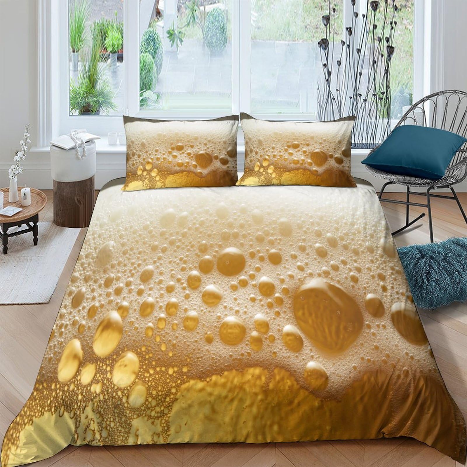 Ctjqhvkz Style-9 3D Printed Beer Foam Fitted Sheet Microfiber Soft Yellow Bubble Mattress Cover For Bedroom Guest Room Decor Single（135X200cm）