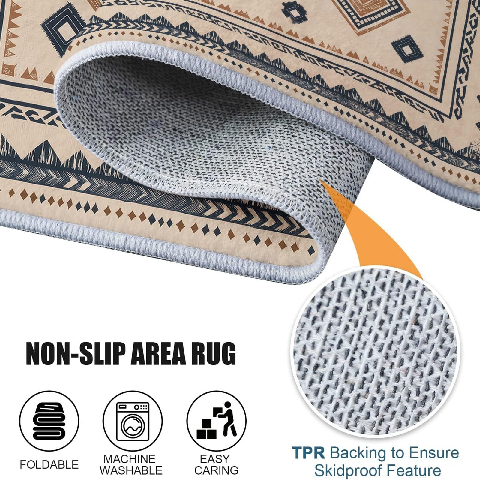 Tapis Couloir Long 80 x 240 cm Antidérapant, Bohémien Ethnique Totem Géométrique Losange Tapis de Passage Lavable en Machine pour Cuisine, Chambre, Balcon, Doux Poil Ras Descente de Lit Decor, Beige