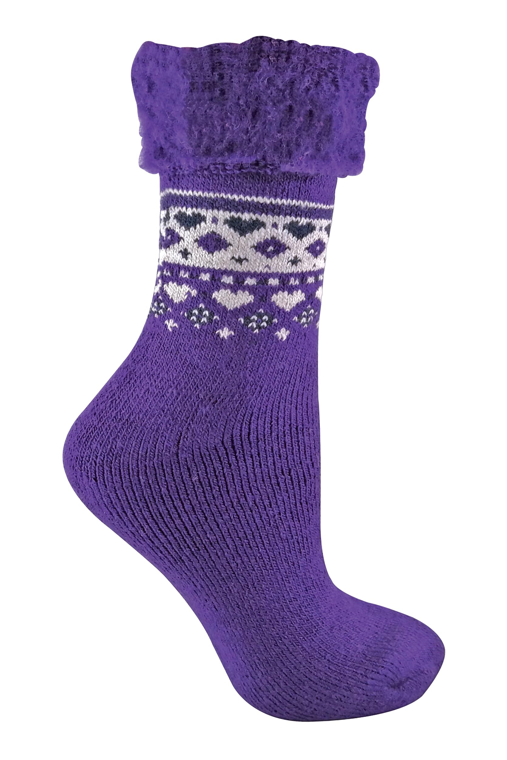 Sock Snob - Ladies Turn Over Top Warm Thermal Winter Nordic Wool Blend Home Bed Socks (4-8 uk, 28 Purple)