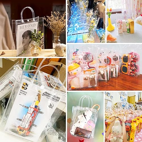 Miniatura 8 de Oomcu Paquete de 18 bolsas de regalo de plástico transparente con asas, bolsa de PVC reutilizable de 9.06 x 6.7 x 2.76 pulgadas para recuerdos de