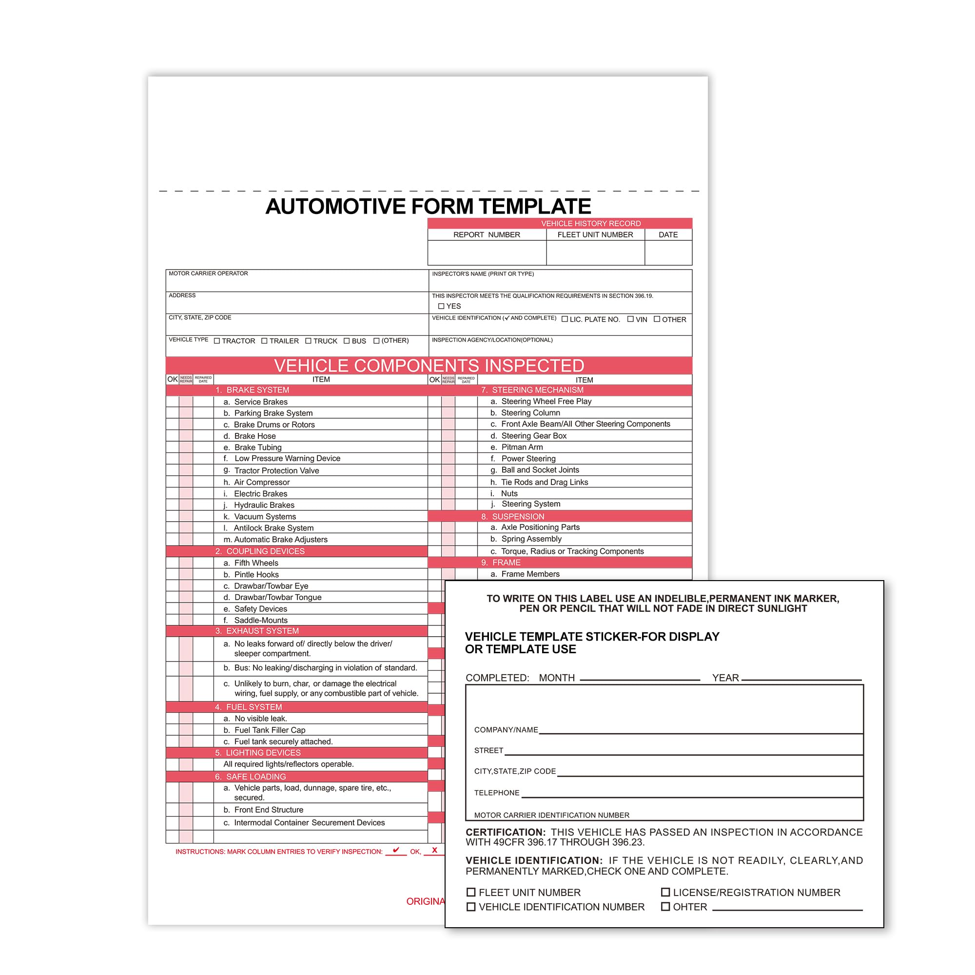White Vehicle Form Template Sticker,5 Sets Vehicle Information Template Sheet and Stickers,Car Record Sample,Writable Blank Sheet for Display or