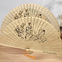 Vista 7 de FoDau770 Abanicos plegables de madera, abanicos de mano de madera clásica, con patrón de antigüedad, ventilador de mano de madera tallada hueca