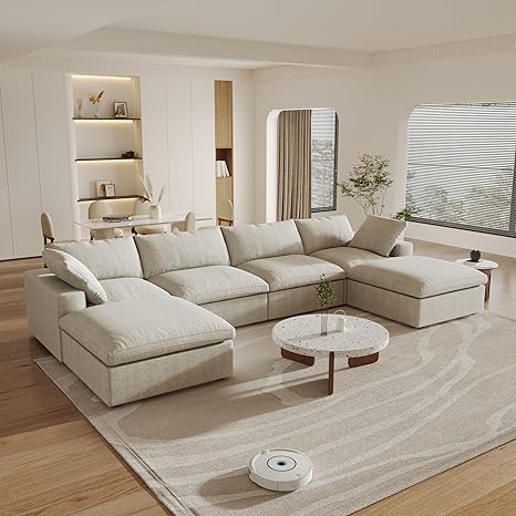 Cloud Couch Modular Sectional Sofa with 2 Storage Ottomans,160.6" U Shaped Couch,Minimalist 6 Seater Wide Deep Seat Convertible Couches, Covers Washable&Replaceable,Khkai