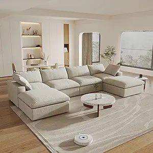 Cloud Couch Modular Sectional Sofa with 2 Storage Ottomans,160.6" U Shaped Couch,Minimalist 6 Seater Wide Deep Seat Convertible Couches, Covers Washable&Replaceable,Khkai