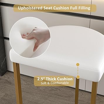 KCC Bar Stools Set of 2, 26 Inch Counter Height Stools, PU Leather Upholstered Bar Chairs with Metal Frame, Modern Bar Stools for Kitchen Island, Dining, Living Room, White