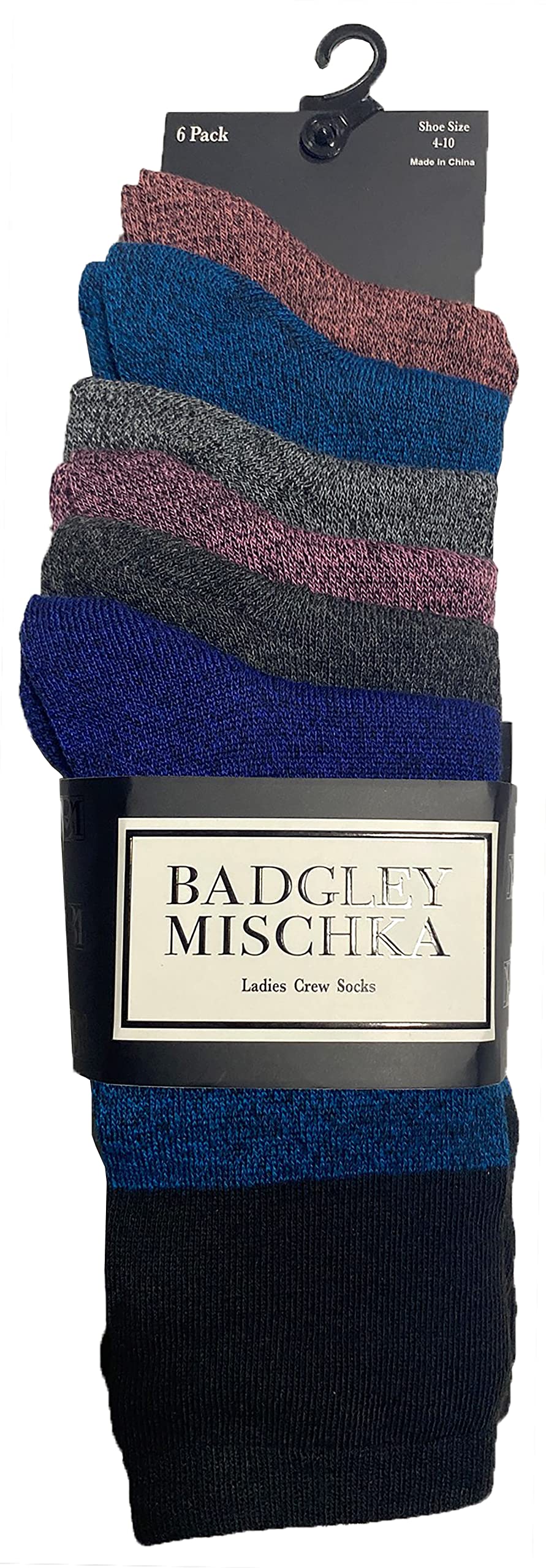 Badgley Mischka - Calcetines para mujer, estilo casual, color negro y rosa, talla única, 6 unidades