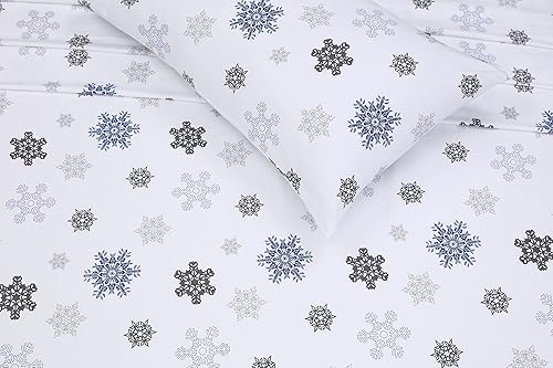 Miniatura 3 de ZOYER Juego de sábanas de franela 100% algodón (tamaño matrimonial, nieve)  Sábanas de lujo impresas de 4 piezas  Juego de cama acogedor, suave,