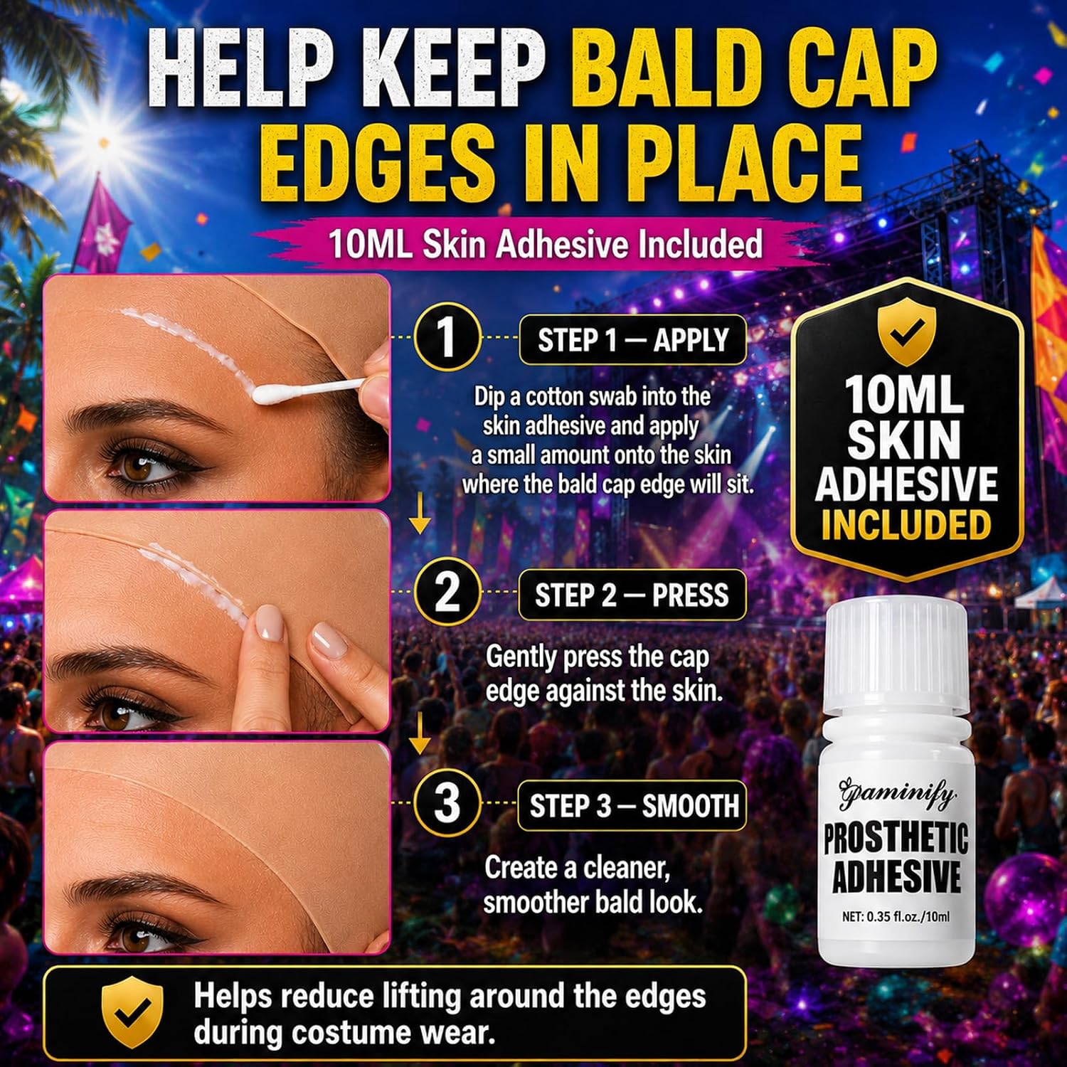 Bald Cap Kit with Skin Adhesive,Fake Beard, Sunglasses,2 Wig Caps