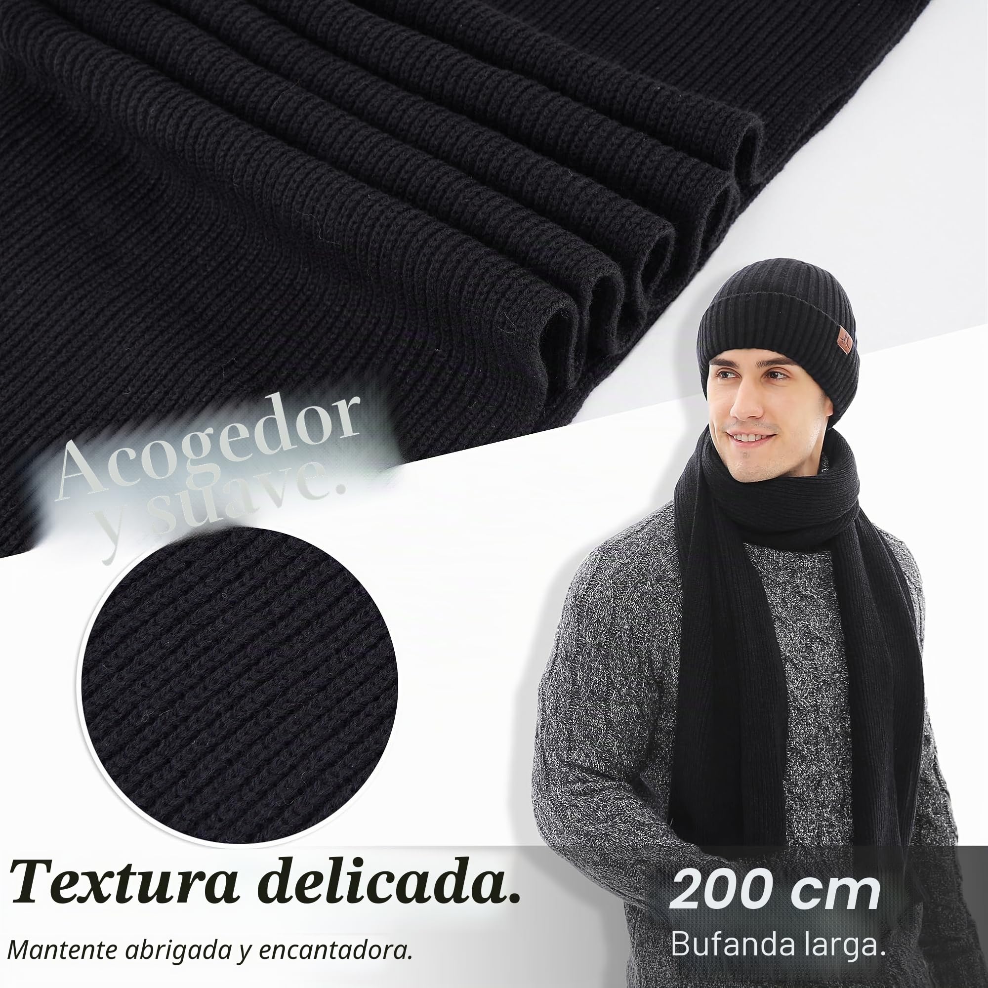 Bequemer Laden Hombres Invierno Gorro Termicos Bufanda Larga Guantes Tactiles Conjunto Punto Regalo Hombre Mujer
