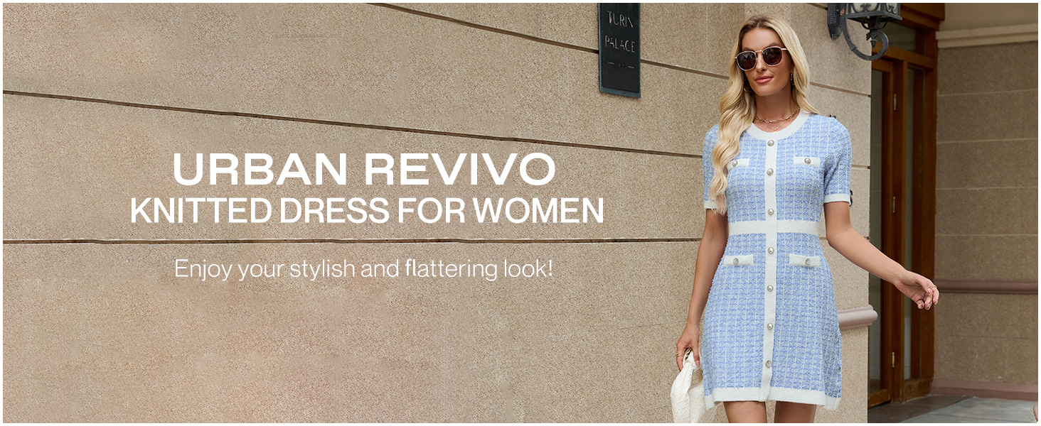 Amazon.com: URBAN REVIVO Women's Sweater Dress Knit Tweed Dress