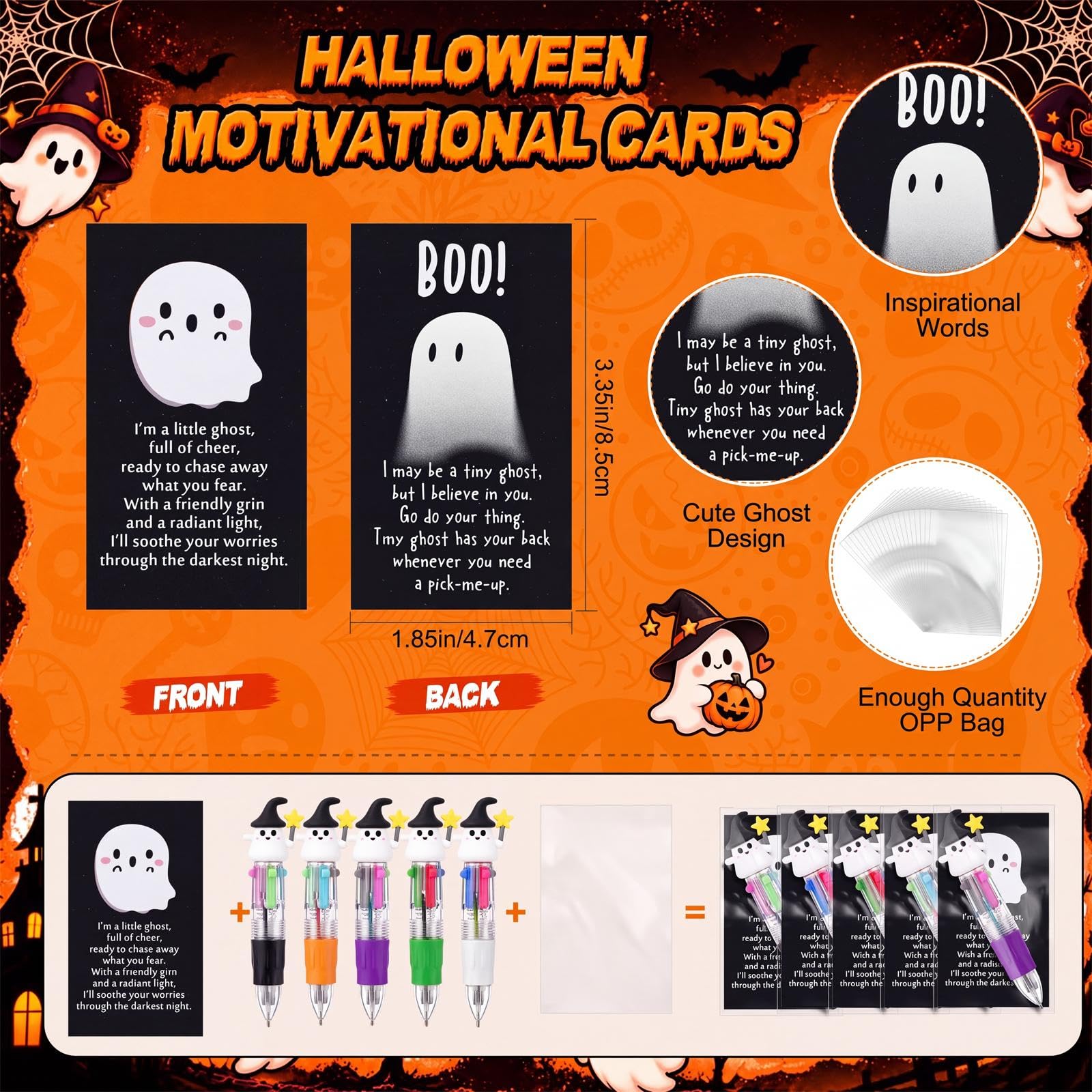 Epakh Set di 100 mini penne a sfera multicolore per Halloween, 4 in 1, Boo