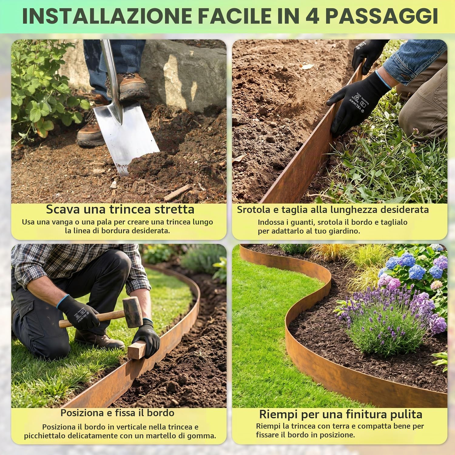 Velway Bordura per Aiuola in Acciaio Corten 10 m, Altezza 14 cm