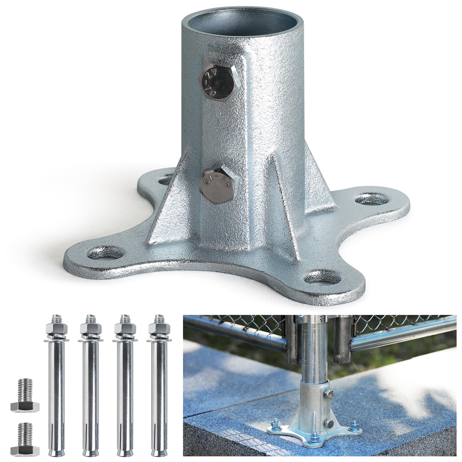 Deck Post Base Chain Link Fence Parts Aiwaiufu Chain Link Fence Post Base,  Round Post Base Mount Mailbox Post Metal Fence Post