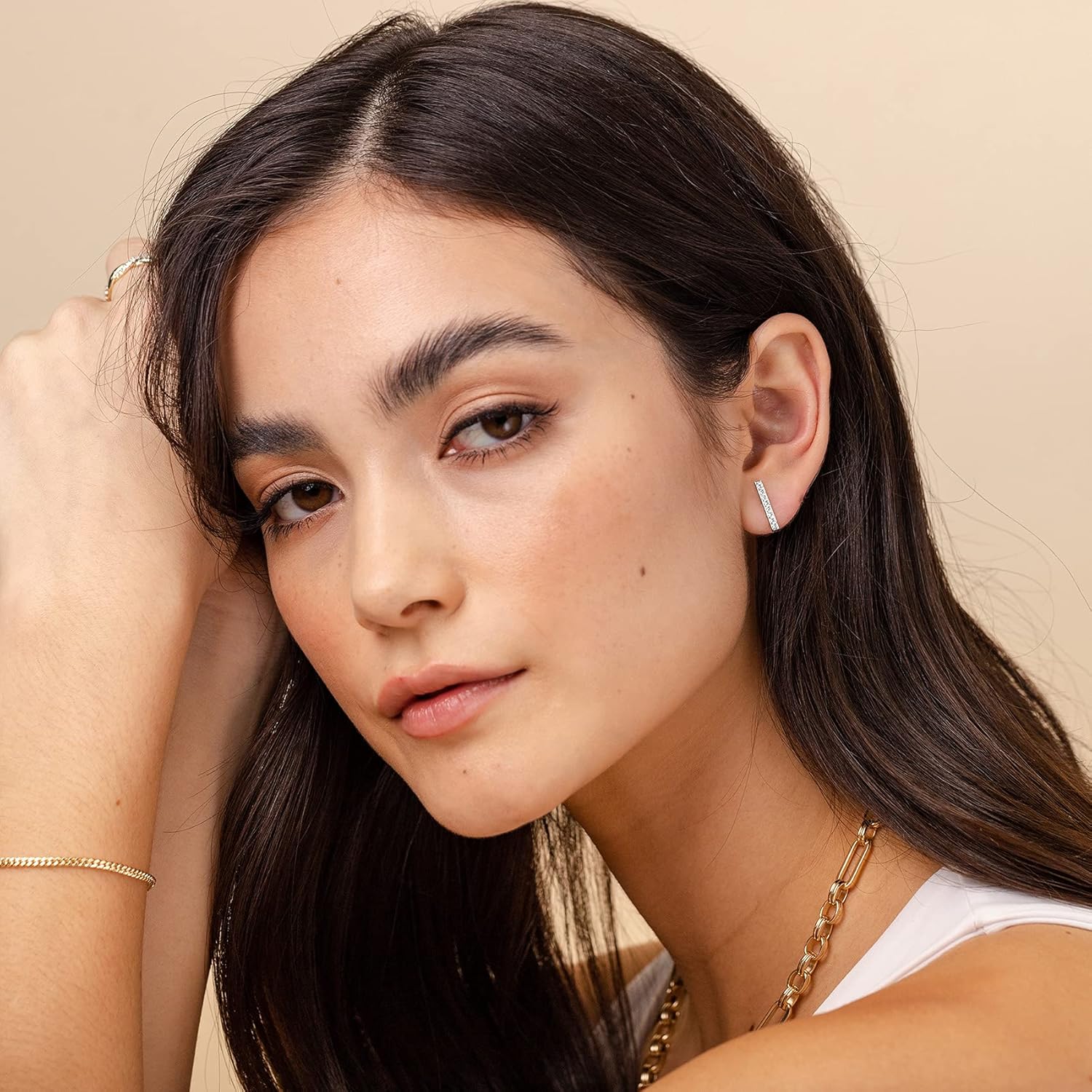 PAVOI 14K Gold Plated 925 Sterling Silver Post Dainty Mini Bar Stud Earrings | Gold Earrings for Women - Image 2