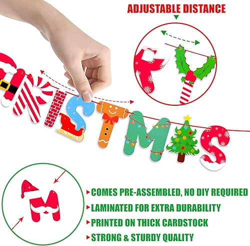Miniatura 3 de Pancarta grande de Feliz Navidad para manto, 10 pies, sin bricolaje, pancarta de Navidad para chimenea, decoraciones de Navidad para el hogar,
