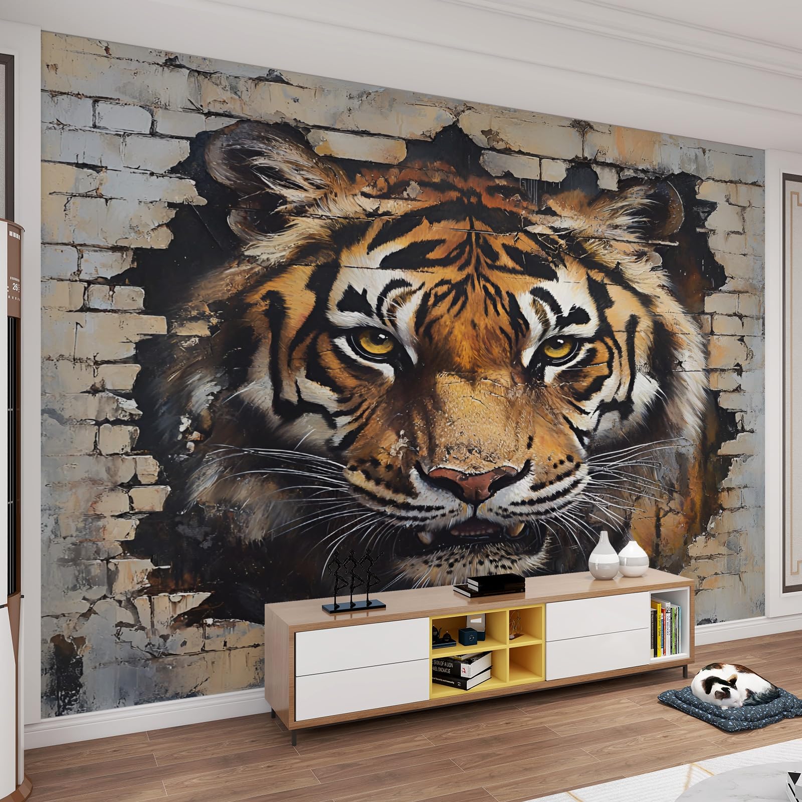 Fond d'écran TV papier peint tigre 200 x 140 cm salon moderne