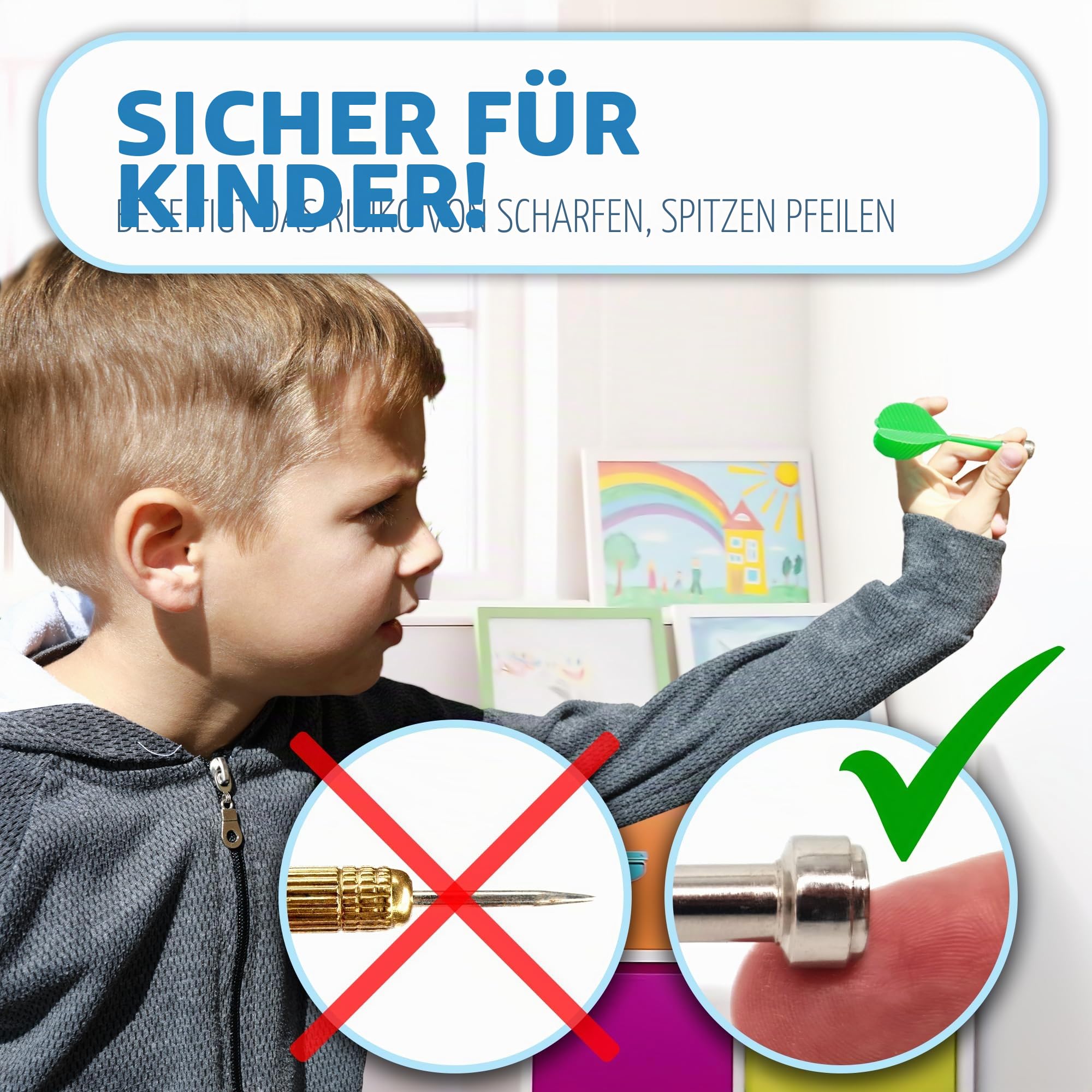 HMmagnets Große und sichere magnetische Dartscheibe (Holzrahmen) für Kinder und Erwachsene – lustiges Spiel für bis zu 4 Spieler – inklusive 12 bunten Dartpfeilen + trocken abwischbaren Punktebrett (2