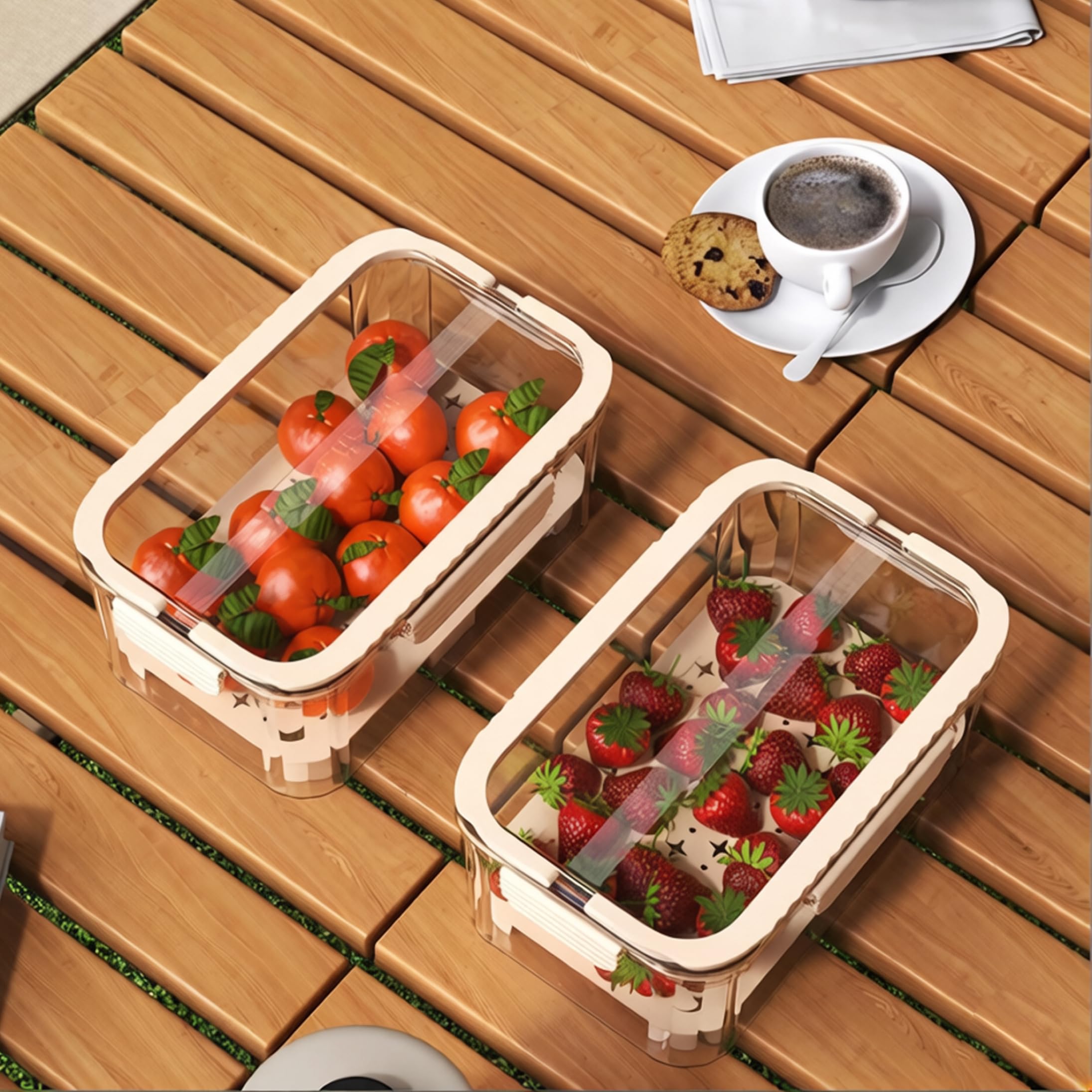 Contenitori per frutta per frigorifero, contenitori per insalata ermetici da 2 confezioni, Beige