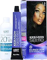 Coloração permanente em creme para cabelos, Com cistina e óleo de macadâmia, Selfie, 50g, Keraton, Nº 1.0 Preto