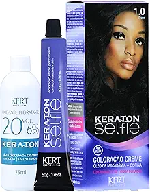 Coloração permanente em creme para cabelos, Com cistina e óleo de macadâmia, Selfie, 50g, Keraton, Nº 1.0 Preto
