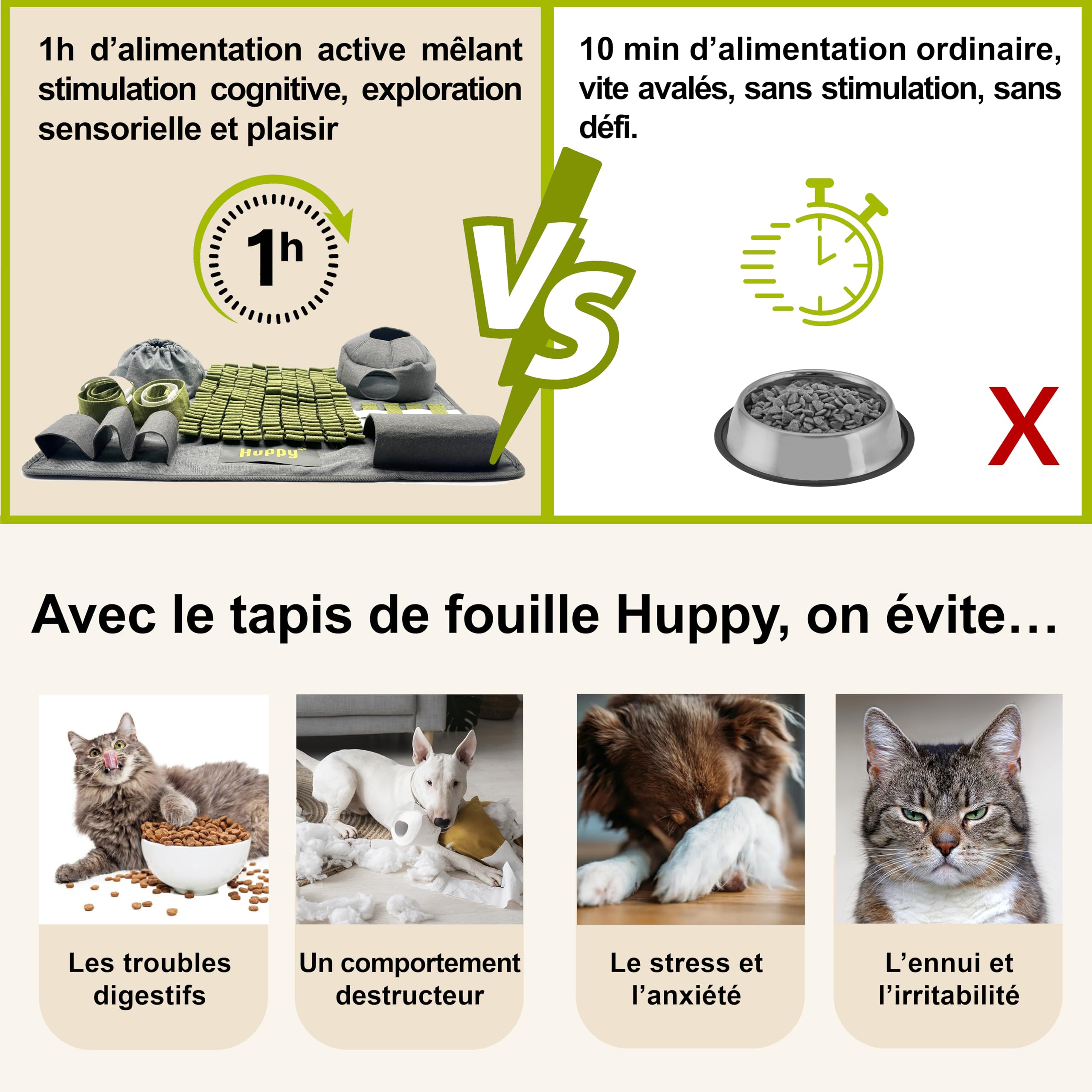 Huppy Tapis de Fouille Chien, Chat – Tapis à Renifler en Tissu Renforcé – Snuffle Mat – Gamelle Anti Glouton, Léchage – Jouet d’Occupation Chiot, Puzzle Alimentation