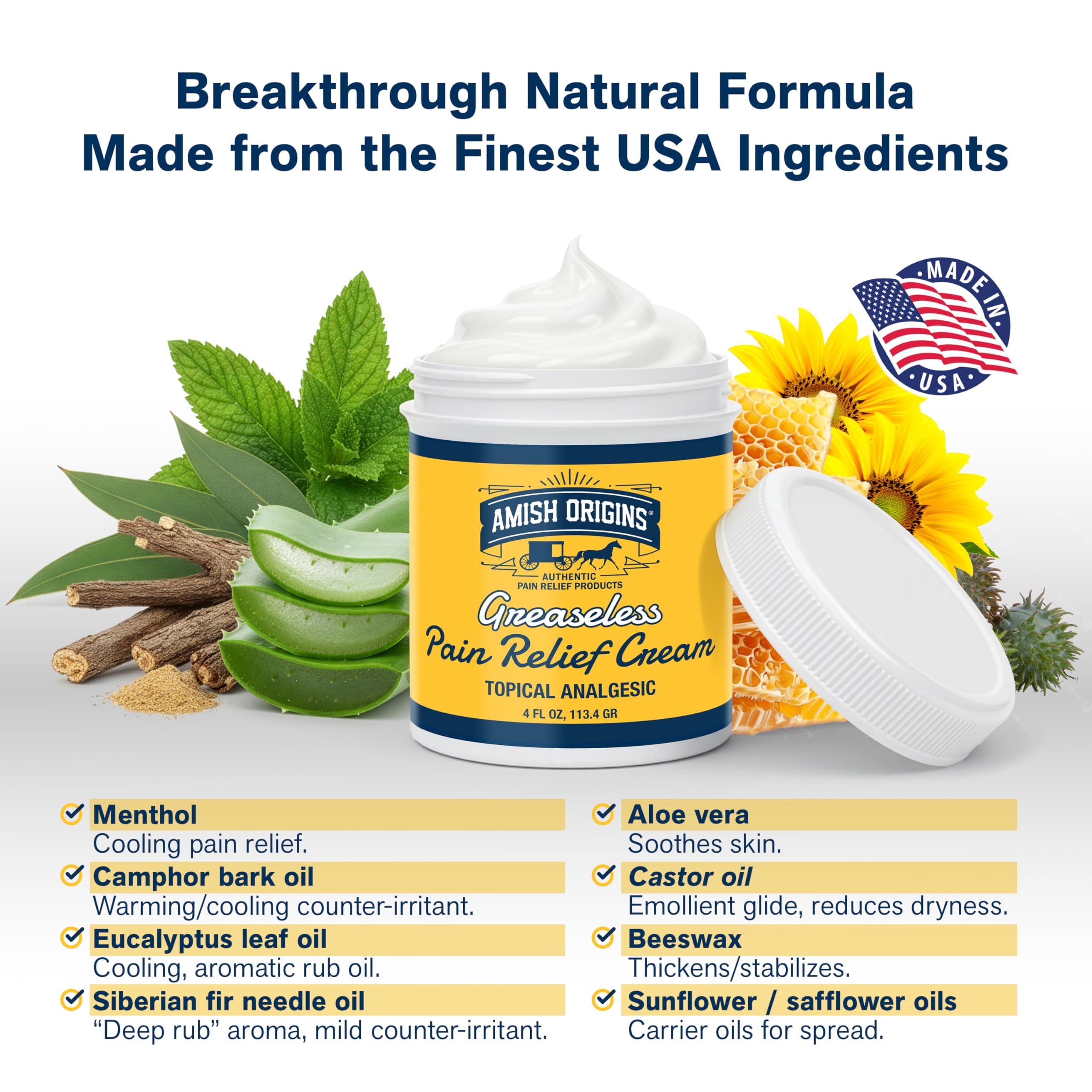 Amish Origins Arthritis Pain Relief Cream - 4 oz - Maximum Strength Deep Penetrating for Joint, Muscle, Knee, Back, Feet, Hand, Ankle, Aches, Neuropathy (4 Oz (Pack of 1)) — Amazon image 3