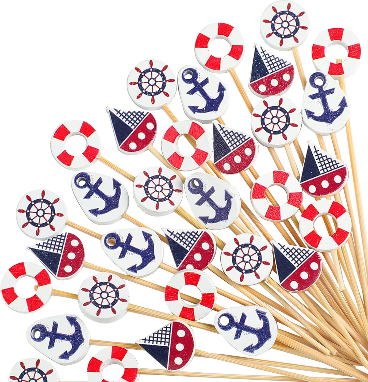 Funtery Nautical Cocktail Pick Bachelorette Party Decoration Bamboo Appetizer Toothpick Cocktail Sailing Food Fruit Cake Pick Sea Sailboat for Nautical Birthday Summer Beach Party Favor(200 Pcs)