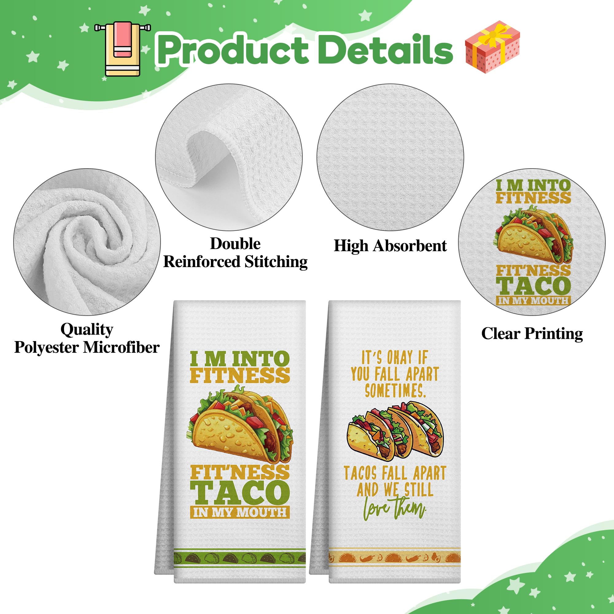 Taco Kitchen Decorative Dish Towels Set of 2,Funny Kitchen Accessories,Hostess Taco Tuesday Gift,Best Housewarming Gifts 2025,New Home Gift Ideas,Mexican Thanksgiving Decor Hand Towels