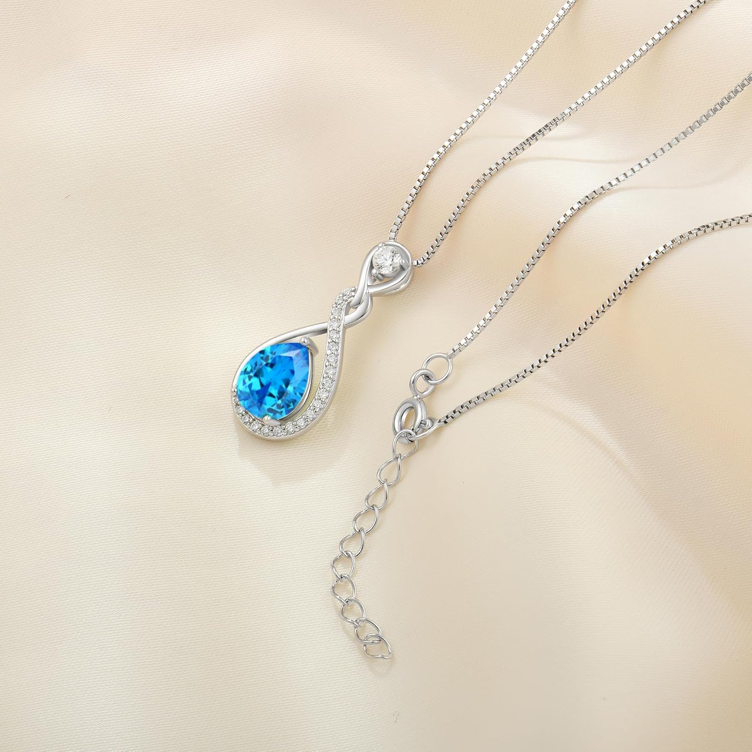 Women Pendant Necklace,925 Sterling Silver Infinity Teardrop Birthstone Necklace with 5A Cubic Zirconia for Her Mom Mother Wife Jewelry Gifts - Image 4