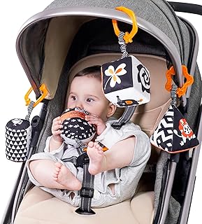 Conjuntos de Formas de Alto Contraste Juguetes para Bebé, Blanco y Negro Juguetes para Cochecito de Bebé Sonajeros Anillos Colgantes Juguetes para 0 3 6 9 12 Meses, Recién Nacidos