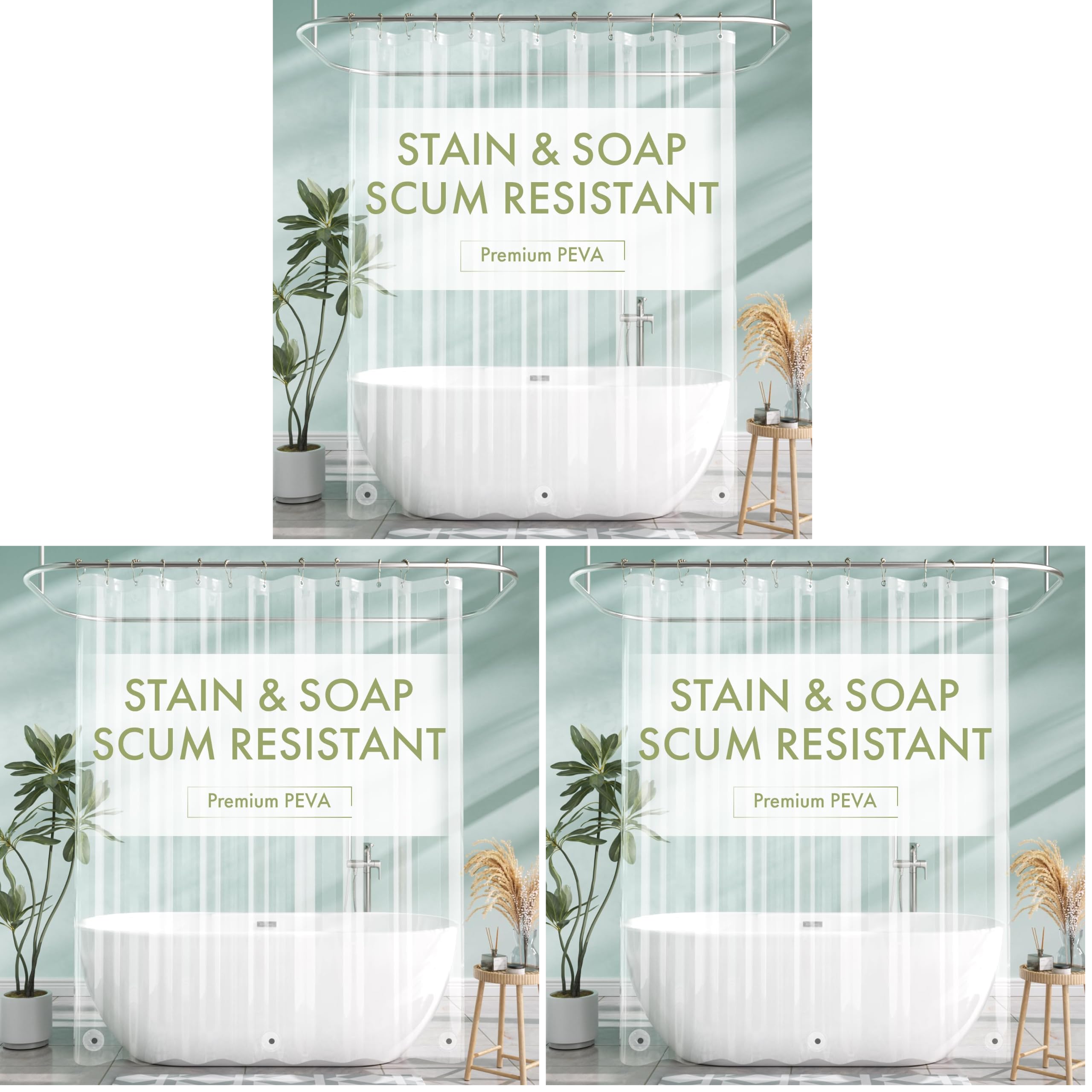 AmazerBath Extra Long Shower Curtain Liner, Clear, 84 Inches Long, 72x84 Plastic Curtain Liner, Cute PEVA Tall Shower Liner for Bathroom with 3 Magnets (Pack of 3)
