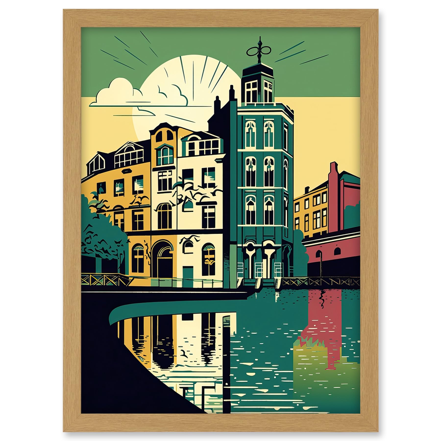 Artery8 Leeds City Architecture Waterfront Illustration Artwork Framed A3 Wall Art Print