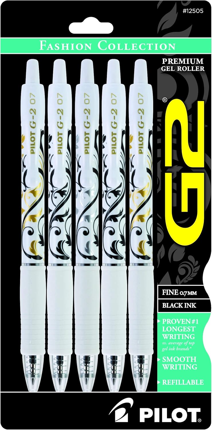 Pilot, G2 Premium Gel Roller Pens, Fine Point 0.7 mm, Fashion Collection, Black, Pack of 14