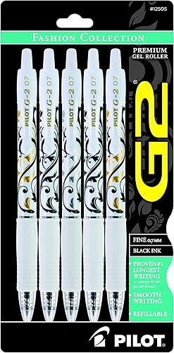 Pilot, G2 Premium - Bolígrafos de gel de punta fina de 0.028 in, colección de moda, negro, paquete de 5