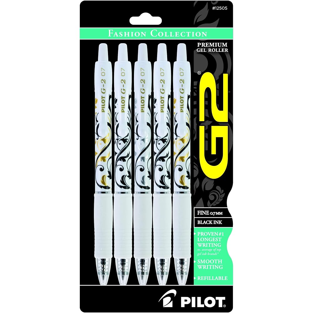 PILOT, G2 Premium Gel Roller Pens, Fine Point 0.7 mm, Black, Pack of 5