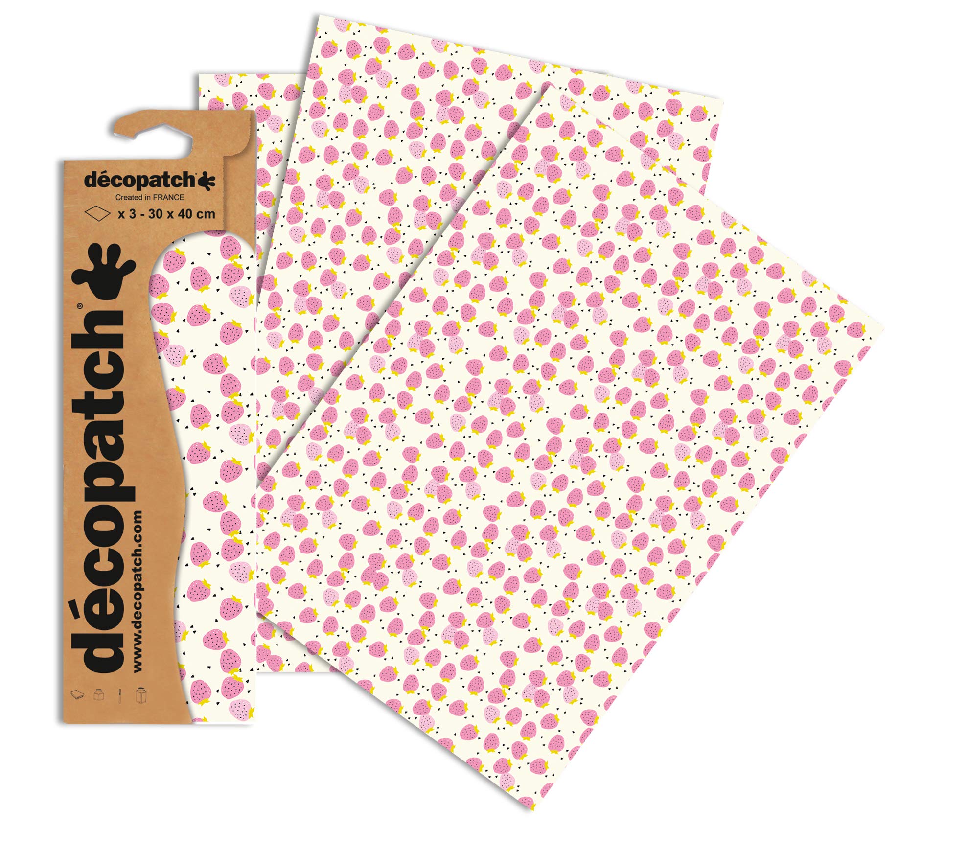Décopatch - Ref C744O - White & Purple Berry Pattern Paper Pack - Each Sheet 30 x 40cm, Pack of 3 Paper Sheets - Best Used With Décopach Glue & Varnish, White & Purple