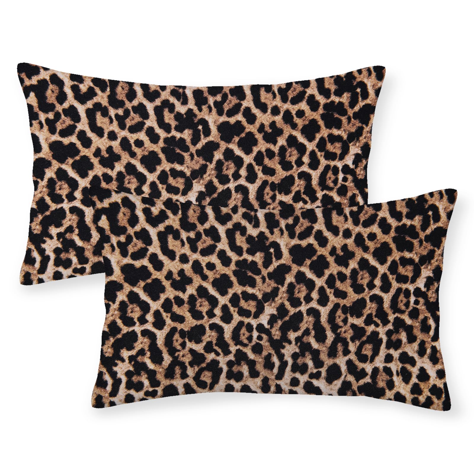 Brown Leopard Pillow Covers 12x20 Set of 2 Cheetah Throw Pillows Skin Animal Print Pillow Cases Modern Outdoor Decorative Pillows Farmhouse Soft Cotton Lumbar Cushion Case for Couch Home Bed