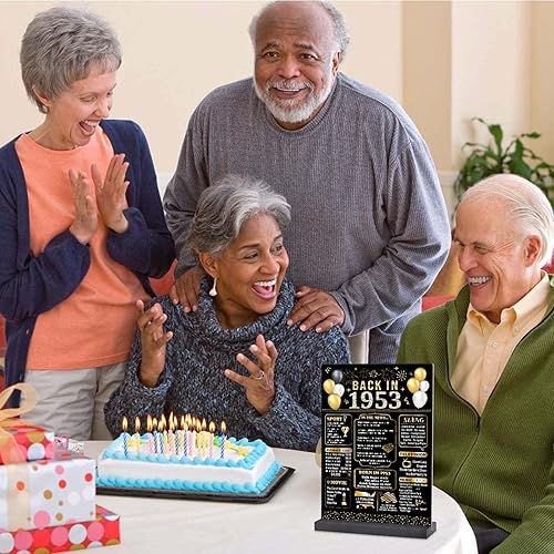 Miniatura 6 de Decoración de fiesta de cumpleaños número 70, carteles de mesa de acrílico grandes, fiesta de cumpleaños de los años 70, póster decorativo negro y