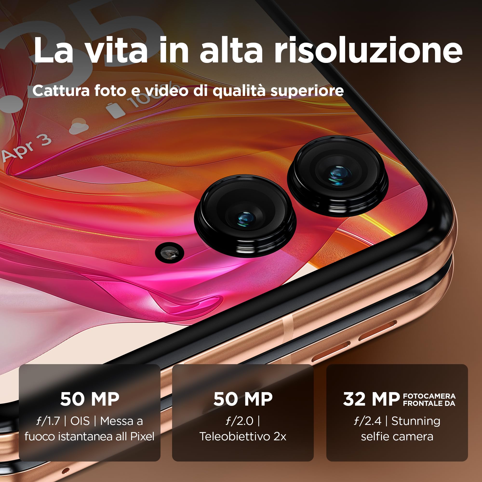 Motorola Razr 50 Ultra (12/512 GB, AI, display esterno 4.0’’ pOLED, interno 6.9" pOLED, 50+50MP, IPX8, Qualcomm Snapdragon 8s Gen 3, 4000mAh, 45W, wireless 15W, 5G, Dual SIM, Android 14), Peach Fuzz
