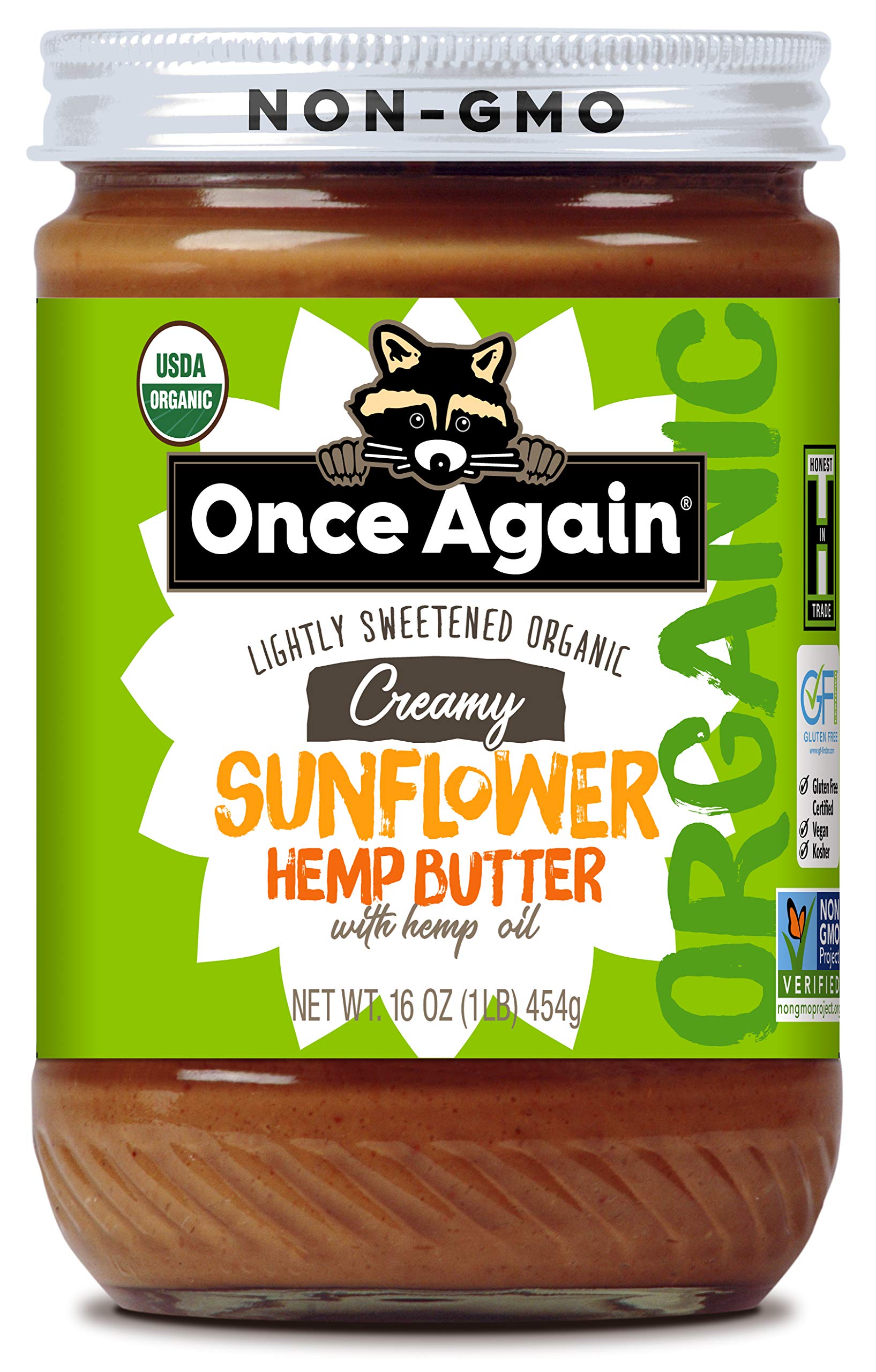 Once Again Creamy Sunflower Hemp Butter, USDA Certified Organic, Non-GMO, 16 Oz (Pack of 6)