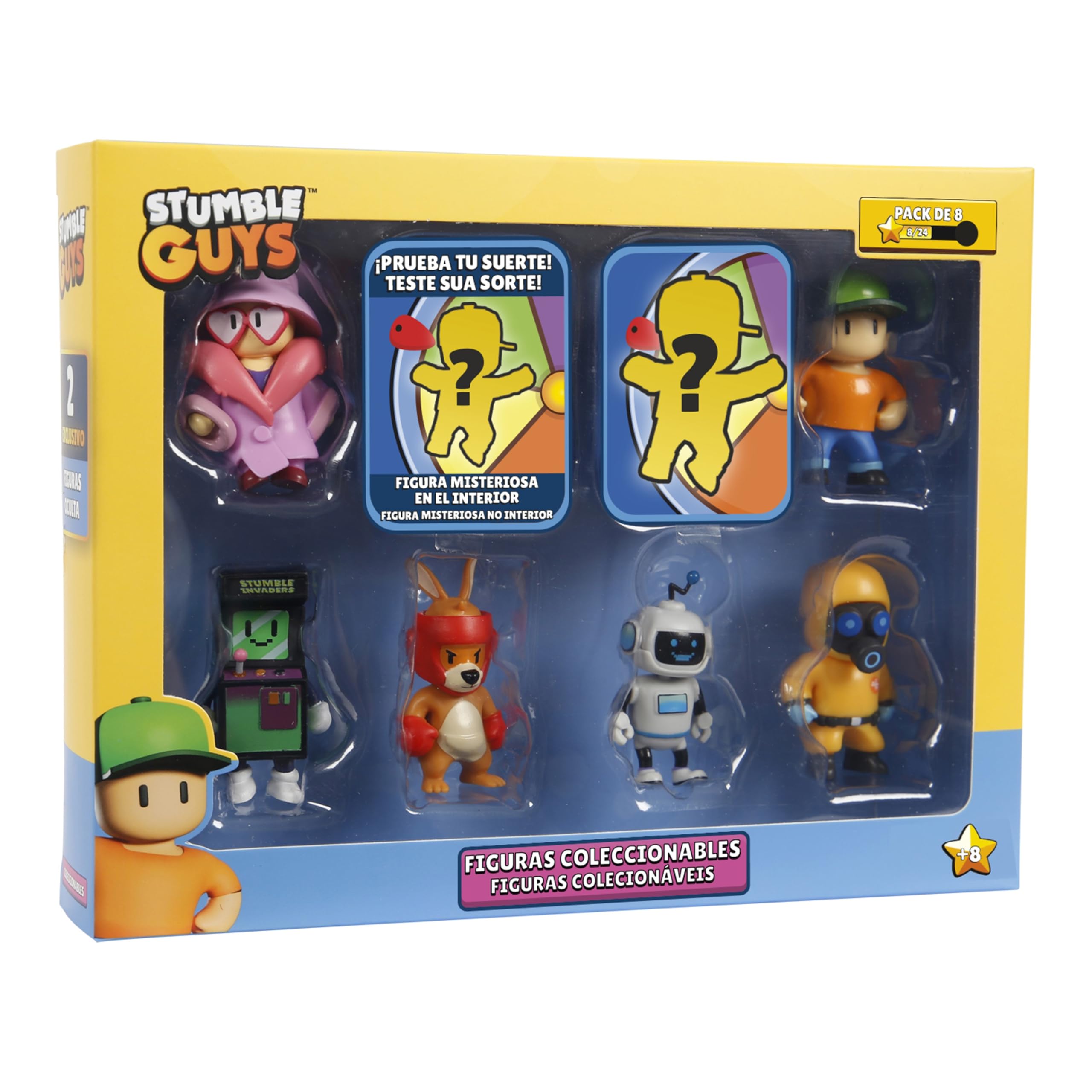 Bizak Stumble Guys 64112072-5 - Set di 8 figurine d'azione Boxing Roo + Mr Stumble, personaggi da collezione, licenza ufficiale per videogiochi di demolizione, fan per adulti e ragazzi e ragazze