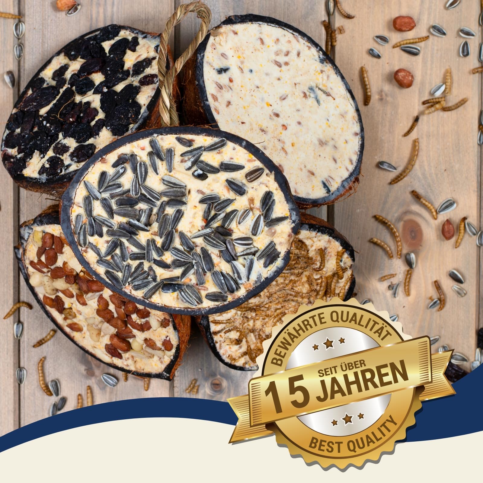 Lyra Pet® 2 x 10 Halbe Kokosnüsse gefüllt - Vogelfutter für Wildvögel | Kokosnuss mit verschiedenen Toppings - Wildvogelfutter Ganzjährig - Vitaminhaltig& Proteinreich - Fettfutter wie Meisenknödel