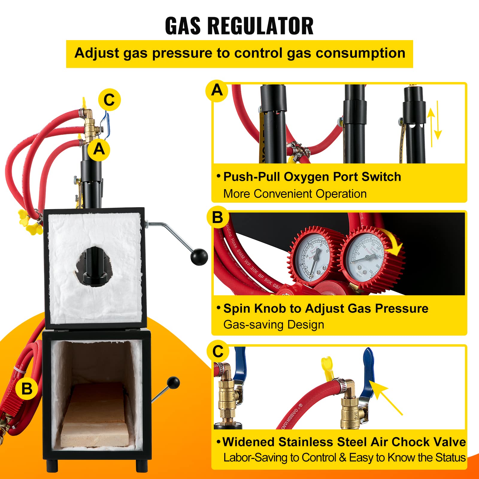 VEVOR Forge à Gaz Propane 15 L Four Fusion Portable 3 Brûleurs 230 kW·h Noir