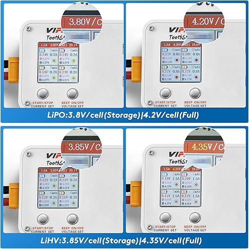 Miniatura 6 de VIFLY ToothStor - Cargador de equilibrio LiPo de 4 puertos 2S con modo de almacenamiento